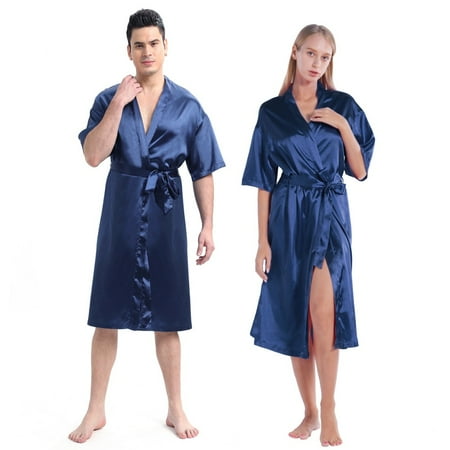 Women Men Couple Satin Silk Robes Kimono Satin Bathrobe Long V Neck Sleepwear with 3/4 Sleeve
Women Men Couple Satin Silk Robes Kimono Satin Bathrobe Long V Neck Sleepwear with 3/4 Sleeve