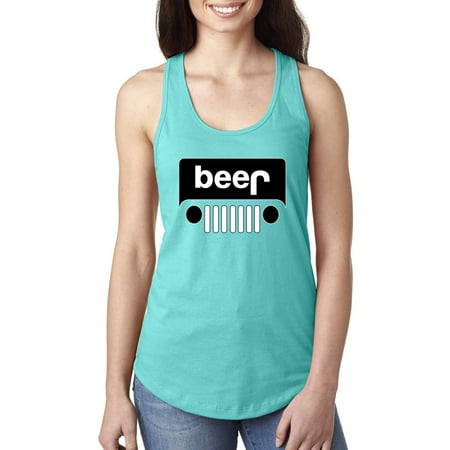 Black and White USA Beer Jeep Funny Drinking Party Logo Emblem Cars and Trucks Ladies Racerback Tank Top