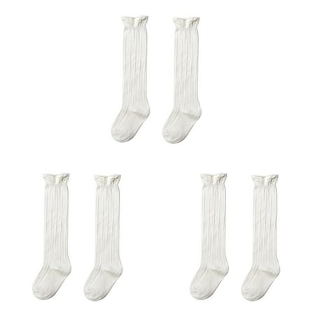 3pcs Autumn Winter Cotton Baby Socks Lace Baby Girls Socks Newborn Knee High Long Socks - White - S