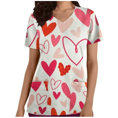 JWZUY Women Scrub Tops Cute Heart Print Nurse Working Uniforms Short Sleeve V-Neck Shirts Tee Tops with Pockets Workwear Nursing Blouses Pullover T-Shirts Tshirts Tee Shirt (Pink L)
JWZUY Women Scrub Tops Cute Heart Print Nurse Working Uniforms Short Sleeve V-Neck Shirts Tee Tops with Pockets Workwear Nursing Blouses Pullover T-Shirts Tshirts Tee Shirt (Pink L)