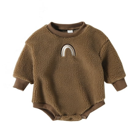 Boys Bodysuits Girls Long Sleeve Winter Fleece Romper Bodysuits Rainbow Outwear