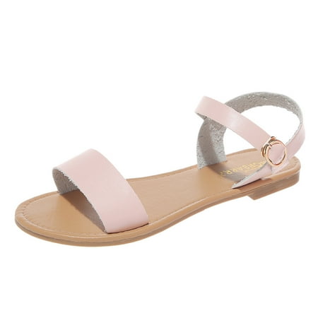 Follure Girl women s casual shoes Summer Women s Ladies Roma Flat Solid Peep Toe Sandals Casual Shoes Pink 40