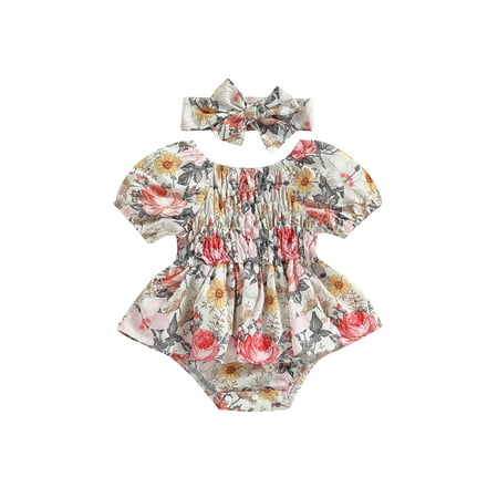Baby Girls Summer Casual Tutu Romper Short Sleeve Floral Playsuit with Bow Headband(0-24Months)
Baby Girls Summer Casual Tutu Romper Short Sleeve Floral Playsuit with Bow Headband(0-24Months)