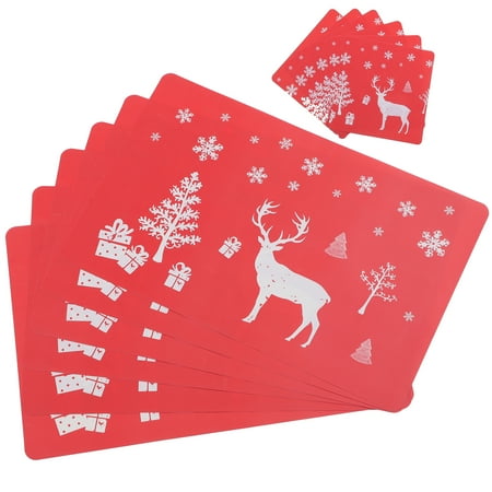 PATKAW 12pcs Christmas Table Mats Set PVC Printing Placemats and Coasters Heat-resistant Mat for Home Restaurant (Red Deer)
PATKAW 12pcs Christmas Table Mats Set PVC Printing Placemats and Coasters Heat-resistant Mat for Home Restaurant (Red Deer)