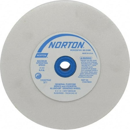 Norton 60 Grit Aluminum Oxide Bench & Pedestal Grinding Wheel 6 Diam x 1 Hole x 1 Thick 4140 Max RPM J Hardness Medium Grade Vitrified Bond
Norton 60 Grit Aluminum Oxide Bench & Pedestal Grinding Wheel 6 Diam x 1 Hole x 1 Thick 4140 Max RPM J Hardness Medium Grade Vitrified Bond