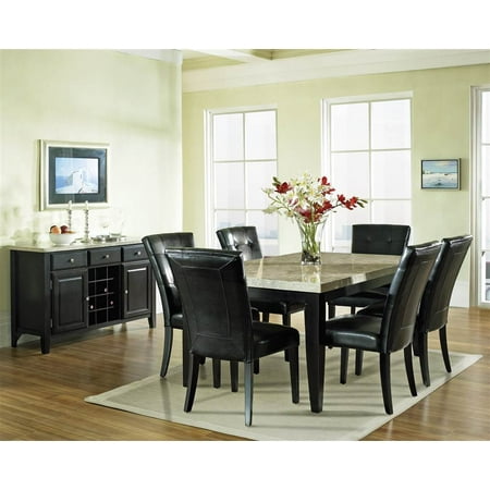 Monarch Marble Top Dining Table Set w 6 Black Vinyl Chairs