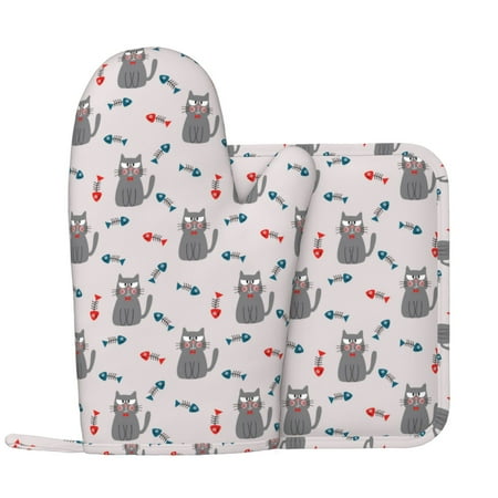 Oven Mitts and Pot Holders Sets Abstract Cute Cat And Fish Bones Non-Slip Silicone Oven Gloves Potholders Cotton Lining Heat Resistant Gloves Hot Pads for Kitchen Cooking Baking
Oven Mitts and Pot Holders Sets Abstract Cute Cat And Fish Bones Non-Slip Silicone Oven Gloves Potholders Cotton Lining Heat Resistant Gloves Hot Pads for Kitchen Cooking Baking