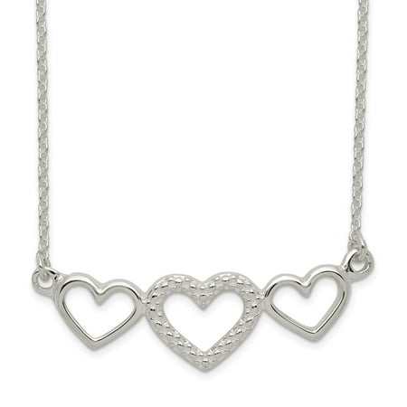 Sterling Silver 18in Polished/Textured Three Heart Necklace