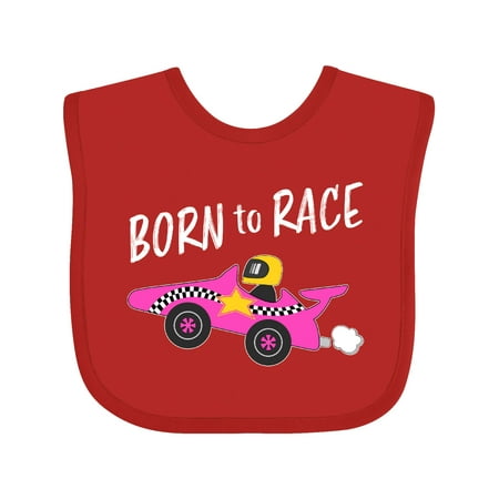 Inktastic Born to Race- Pink Race Car Gift Baby Boy or Baby Girl Bib