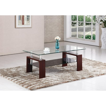 Home Source Monique Mahogany Coffee Table with Glass Top