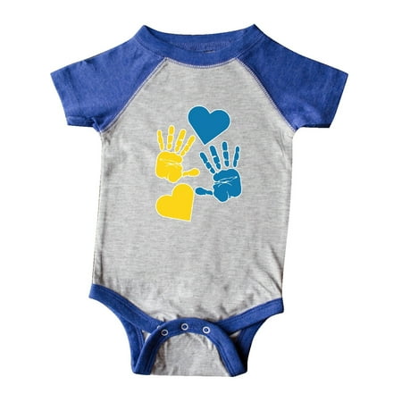 Inktastic Down Syndrome Awareness with Handprints and Hearts Blue and Yellow Gift Baby Boy or Baby Girl Bodysuit
Inktastic Down Syndrome Awareness with Handprints and Hearts Blue and Yellow Gift Baby Boy or Baby Girl Bodysuit