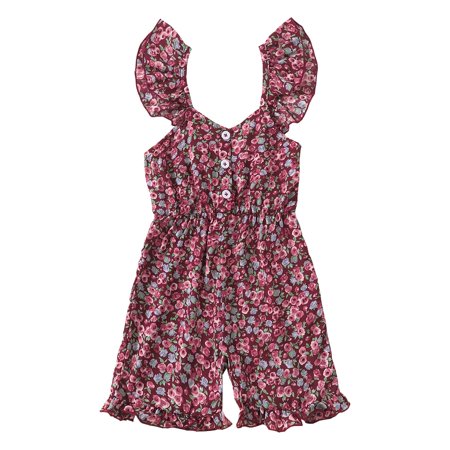 4T Baby Girls Clothes Toddler Girls One Piece Jumpsuit Overalls Shorts 4Y Toddler Girls Suspender Floral Jumpsuits