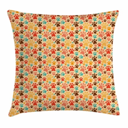 Dog Lover Throw Pillow Cushion Cover, Colorful Paw Print Pattern with Various Sizes Abstract Animal Canine and Feline, Decorative Square Accent Pillow Case, 16 X 16 Inches, Multicolor, by Ambesonne