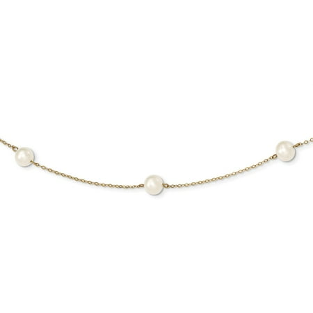 14K Yellow Gold 16in 5-6mm White Freshwater Cultured Pearl 7-Station Necklace