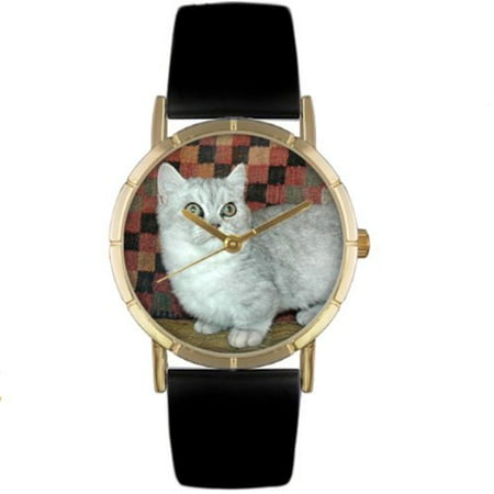 Whimsical Watches Unisex Munchkin Cat Photo Watch with Black Leather