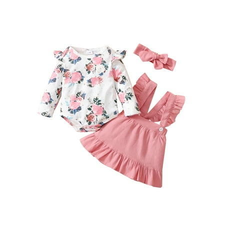 Canrulo 3Pcs Baby Girls Autumn Clothes Floral Long Sleeve Romper Tops + Suspender Skirt + Headband Set Pink 0-6 Months
Canrulo 3Pcs Baby Girls Autumn Clothes Floral Long Sleeve Romper Tops + Suspender Skirt + Headband Set Pink 0-6 Months