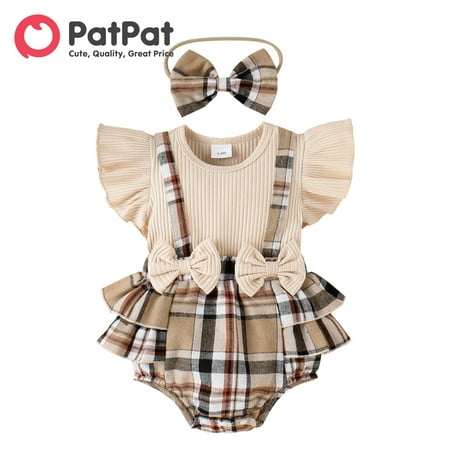 PatPat 2pcs Baby Girl 95% Cotton Ribbed Ruffle-sleeve Bow Decor Spliced Plaid Romper & Headband Set
PatPat 2pcs Baby Girl 95% Cotton Ribbed Ruffle-sleeve Bow Decor Spliced Plaid Romper & Headband Set