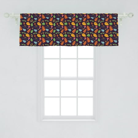Acorn Window Valance, Vintage Forest Flora Elements Pattern with Repeating Colorful Leaves Mushrooms Acorns, Curtain Valance for Kitchen Bedroom Decor with Rod Pocket, by Ambesonne