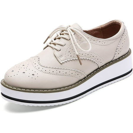 Women s Platform Lace-Up Wingtips Square Toe Oxfords Shoe