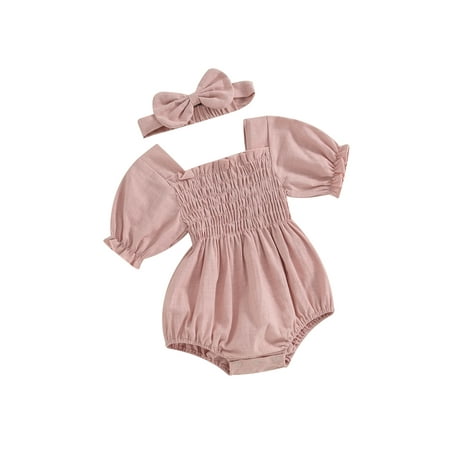 Co.MMehjri Infant Baby Girl Summer Jumpsuit 3 6 9 12 18 Months Infant Cotton Clothes Solid Color Short Sleeve Square Neck Shirred Romper with Bow Headband
Co.MMehjri Infant Baby Girl Summer Jumpsuit 3 6 9 12 18 Months Infant Cotton Clothes Solid Color Short Sleeve Square Neck Shirred Romper with Bow Headband