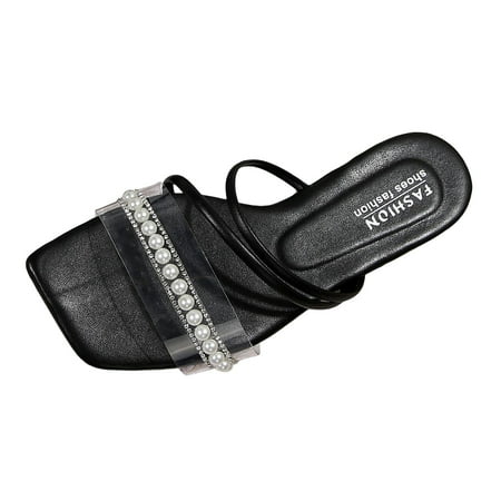ZHAGHMIN Flat Bottom Sandals Women Transparent Pearl Decoration Open Toe Summer Slippers Ladies Thin Strap Square Head Flip Flops Black Size6.5
ZHAGHMIN Flat Bottom Sandals Women Transparent Pearl Decoration Open Toe Summer Slippers Ladies Thin Strap Square Head Flip Flops Black Size6.5