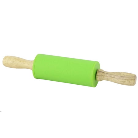 Non-Stick Kitchen Tool Silicone Roller with Wooden Handle for Making Bread Pie Green