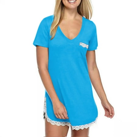 ERTUTUYI Women s Sleep Shirt Pocket Dress V-Neck Sleeve Lace Trim Soft Nightshirt Blue L
ERTUTUYI Women s Sleep Shirt Pocket Dress V-Neck Sleeve Lace Trim Soft Nightshirt Blue L