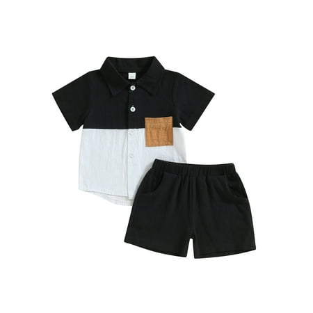 Kids Baby Boys Summer Outfits Contrast Color Short Sleeve Pocket Turn-Down Collar Tops Solid Color Shorts 2Pcs Suit
Kids Baby Boys Summer Outfits Contrast Color Short Sleeve Pocket Turn-Down Collar Tops Solid Color Shorts 2Pcs Suit