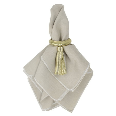 Fennco Styles Genuine Leather Tassel Napkin Rings Set of 4 - Gold Leather Napkin Holder