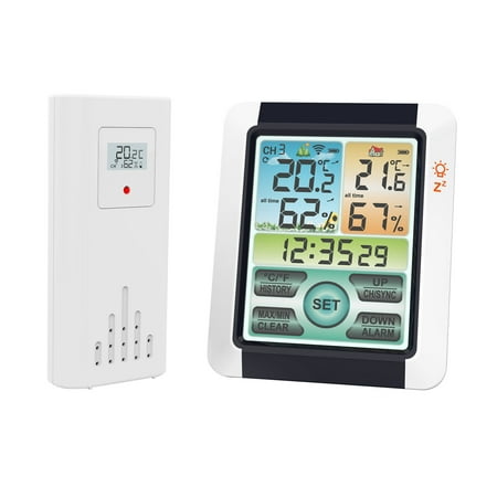 Anself Wireless Indoor Outdoor Hygrometer Thermometer Temperature Humidity Display Monitor tomic Alarm Clock with Colorful Touchscreen Adjustable Backlight
Anself Wireless Indoor Outdoor Hygrometer Thermometer Temperature Humidity Display Monitor tomic Alarm Clock with Colorful Touchscreen Adjustable Backlight