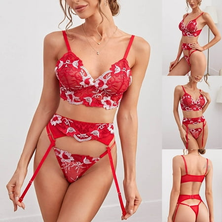 Miayilima Ladies Lingerie Embroidered Cute Mesh Sling Lingerie Set