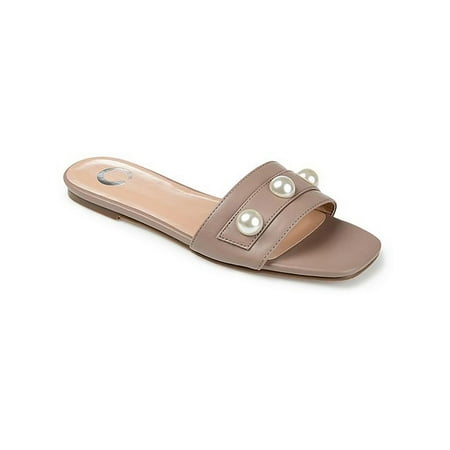 Journee Collection Womens Leonie Leather Embellished Slide Sandals