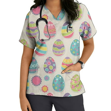 UHUYA Scrubs For Women Women Tops Short Sleeve V-neck Tops Working Uniform Easter Print With Pocket Blouse Khaki S
UHUYA Scrubs For Women Women Tops Short Sleeve V-neck Tops Working Uniform Easter Print With Pocket Blouse Khaki S