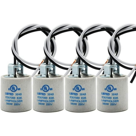 E26 Socket Ceramic Standard Medimun Screw Socket E26 E27 Bulb Lamp Holder E26 Light Socket with Wire Lead for Halogen Incandescent LED Light Bulb (4-Pack)
E26 Socket Ceramic Standard Medimun Screw Socket E26 E27 Bulb Lamp Holder E26 Light Socket with Wire Lead for Halogen Incandescent LED Light Bulb (4-Pack)