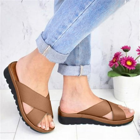 Patlollav Womens Sandals Clearance Women Fashion Wedges Shoes Open Toe Thick Bottom Roman Slippers Beach Sandals