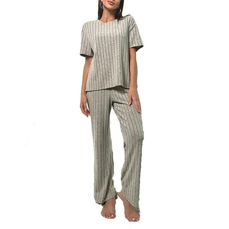Casual Plain Round Neck Pants PJ Sets Short Sleeve Light Grey Women Lounge Sets (Women s)
Casual Plain Round Neck Pants PJ Sets Short Sleeve Light Grey Women Lounge Sets (Women s)