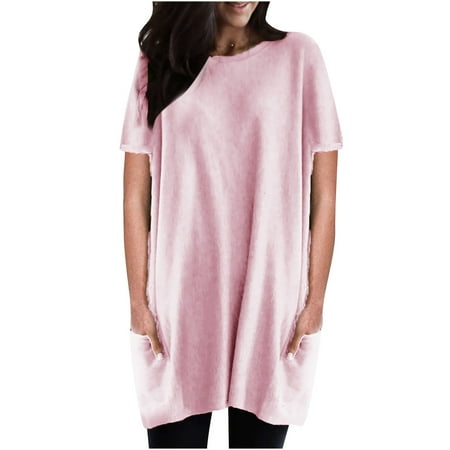 Womens Casual Solid Color Round Neck Short Sleeve Loose Tops Blouses With Pocket Tshirts Shirts for Women Pink M
Womens Casual Solid Color Round Neck Short Sleeve Loose Tops Blouses With Pocket Tshirts Shirts for Women Pink M