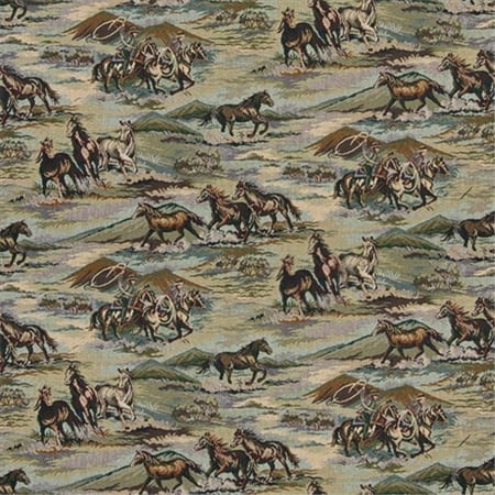 Designer Fabrics A020 54 in. Wide , Horses, Grasslands, Cowboys, Lassoes, Themed Tapestry Upholstery Fabric