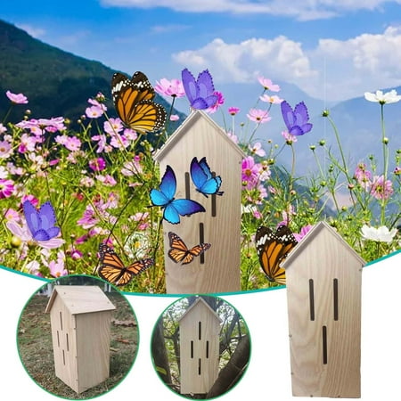 Wooden Butterfly House Garden Outdoor Butterfly Habitat Hanging