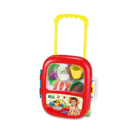 Lightahead Children's Kitchen Play Set with 10 Accessories - Kids Kitchen Set with Case on Wheels