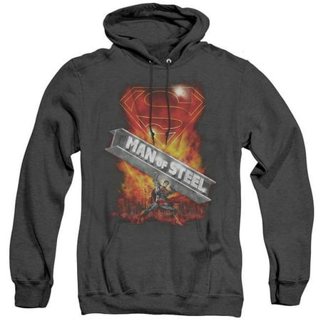 Trevco Sportswear SM1967-AHH-2 Superman & Steel Girder Adult Heather Hoodie, Black - Medium
