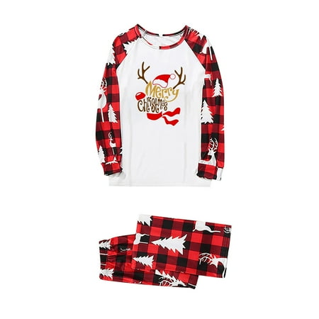 Christmas Pajamas for Family Parent-Child Outfit Winter Fall Matching PJ s Letter Print Top Plaid Pants Jammies Sleepwear Pajama Sets