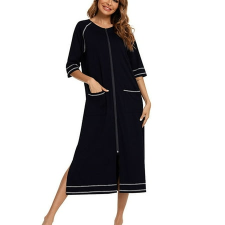 Pregnant Woman Nightshirt Loose Crewneck Half Sleeve Nightgown For Home Hotel For Daily Life Black L