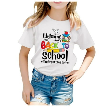 Girls Summer T Shirts Kids School Season Back To School Season Printed Casual Short Sleeve Top T Shirt Tees Tops White-D 160
Girls Summer T Shirts Kids School Season Back To School Season Printed Casual Short Sleeve Top T Shirt Tees Tops White-D 160