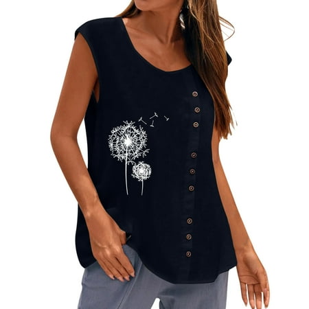 Dtydtpe Women Dandelion Printing Casual Summer Sleeveless Button Vest Round Neck Loose Blouse Top Tank Pajama Top Layering Shirt 80 s Tops for Women Tops Women Sleeping Top Womens Clothin
Dtydtpe Women Dandelion Printing Casual Summer Sleeveless Button Vest Round Neck Loose Blouse Top Tank Pajama Top Layering Shirt 80 s Tops for Women Tops Women Sleeping Top Womens Clothin