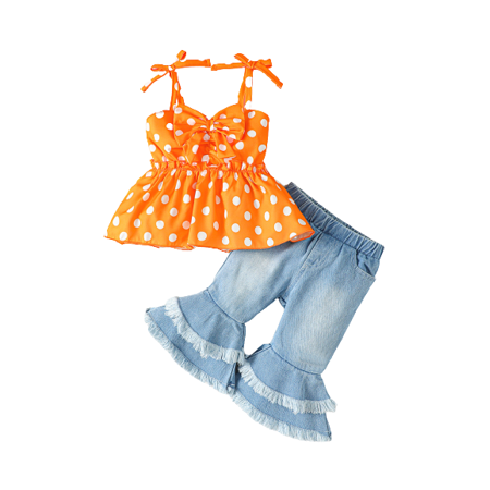 Mikrdoo Infant Baby Girls Clothes Wave Point Print Bow Straps Summer Tops Jeans Bell-bottomed Pants 2Pcs Nice Apparel Outfits Yellow 18-24 Months
Mikrdoo Infant Baby Girls Clothes Wave Point Print Bow Straps Summer Tops Jeans Bell-bottomed Pants 2Pcs Nice Apparel Outfits Yellow 18-24 Months