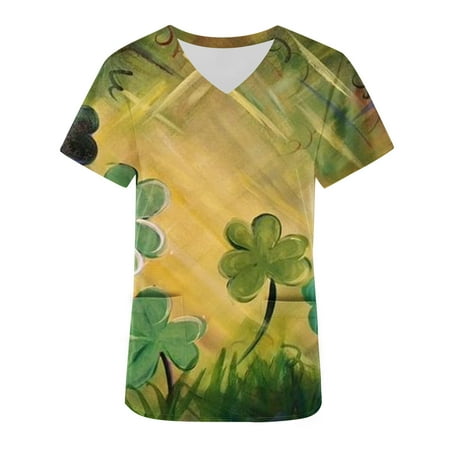 St. Patricks Day Nurse Uniforms for Women Funny Graphic V Neck Scrub Tops Short Sleeve Slim Workwear Tee with Pockets 
St. Patricks Day Nurse Uniforms for Women Funny Graphic V Neck Scrub Tops Short Sleeve Slim Workwear Tee with Pockets