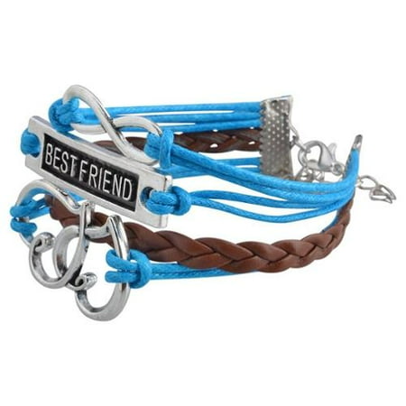 Zodaca Fashion Leather Cute Infinity Charm Bracelet Jewelry Silver lots Blue/Brown Best Friend