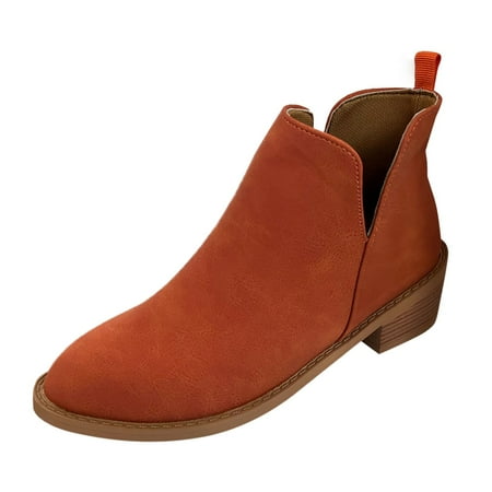 Dyfzdhu Women Deep V Design Ankle Boots Short Boots Single Shoes For Ladies Casual Shoes