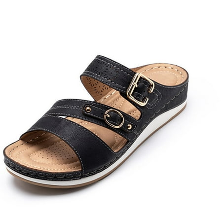 Fashion Ladies Slippers Non-slip Thickened Flat Platform Sandals For Women Summer Outdoor Slippers Non-slip Thickened Flat Platform Metal Buckle Comfortable Sandals Black 37
Fashion Ladies Slippers Non-slip Thickened Flat Platform Sandals For Women Summer Outdoor Slippers Non-slip Thickened Flat Platform Metal Buckle Comfortable Sandals Black 37